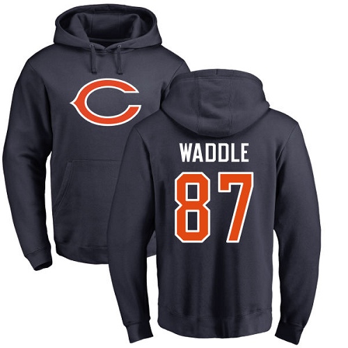 Chicago Bears Men Navy Blue Tom Waddle Name and Number Logo NFL Football #87 Pullover Hoodie Sweatshirts->nfl t-shirts->Sports Accessory